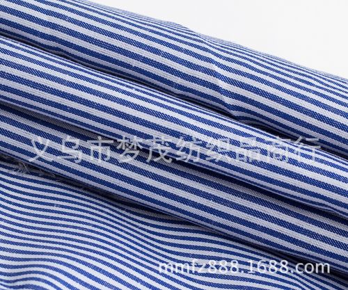 浙江金华厂家直销现货供应优质色织布蓝色条纹布料涤纶布料服装布料口